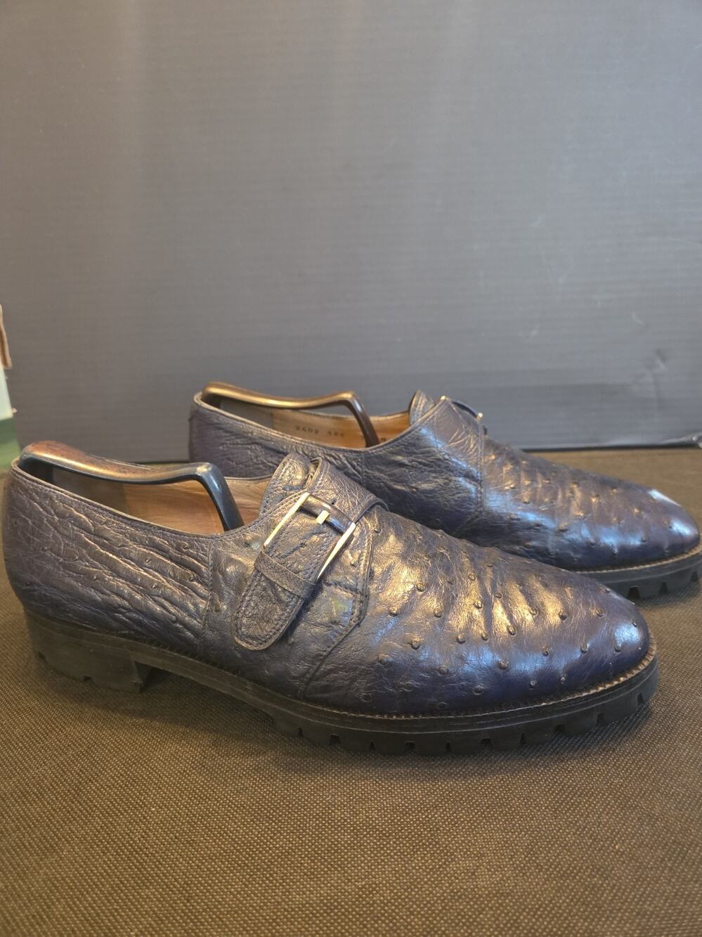 Mens Black Ostrich Mauri Slip On Loafers 7.5 Vintage